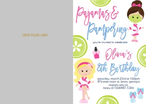 Birthday Spa Pajamas and Pampering Photo Invite 7x5: Birthday Spa Pajamas and Pampering