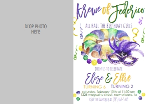 Mardi Gras Birthday Krewe Sibling Photo Invite: Mardi Gras Birthday Krewe Sibling