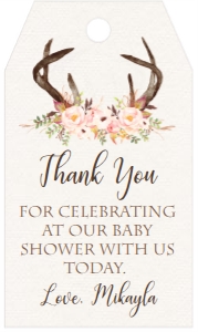 Baby Shower Pink Floral Rustic Antler Favor Tag: Baby Shower Pink Floral Rustic Antler Invitation 554078373