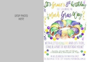 Mardi Gras Birthday King Cake 8th Photo Invite: Mardi Gras Birthday King Cake 8th