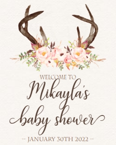 Baby Shower Pink Floral Rustic Antlers Welcome Sign 8x10: Baby Shower Pink Floral Rustic Antler Invitation 554078373