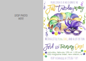 Mardi Gras Birthday Fat Twos-day Photo Invite: Mardi Gras Birthday Fat Twos-day