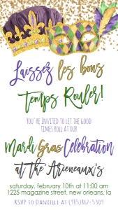 Mardi Gras Glitter Mask Crown Text Invite: Mardi Gras Glitter Invite Mask Crown