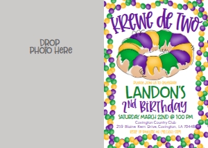 Mardi Gras Birthday Krewe de Two Photo Invite: Mardi Gras Birthday Krewe de Two