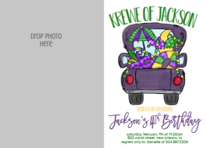 Birthday Mardi Gras Truck Photo Invite: Birthday Mardi Gras Truck 5x7
