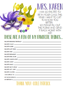 School Teacher Appreciation Favorite Things Mardi Gras: Mardi Gras Teacher Appreciation Invite