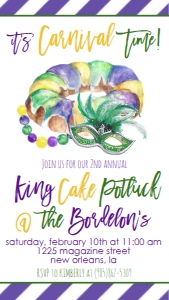 Mardi Gras King Cake Potluck Text Invite: Mardi Gras King Cake Potluck