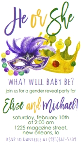Mardi Gras Gender Reveal Text Invite: Mardi Gras Gender Reveal
