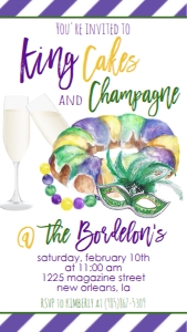 Mardi Gras King Cake and Champagne Text Invite: Mardi Gras King Cake and Champagne