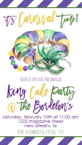 Mardi Gras Carnival King Cake Party Text Invite: Mardi Gras King Cake Party
