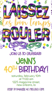 Mardi Gras Laissez Foil Balloon Birthday Text Invite: Mardi Gras Laissez Foil Balloon Birthday Invite