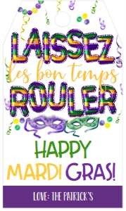 Mardi Gras Laissez Foil Balloon Birthday Favor Tag: Mardi Gras Laissez Foil Balloon Birthday Invite