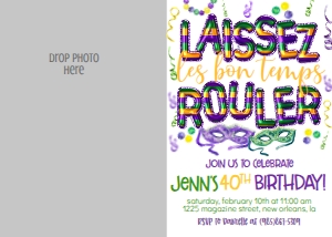 Mardi Gras Laissez Foil Balloon Birthday Photo Invite: Mardi Gras Laissez Foil Balloon Birthday Invite