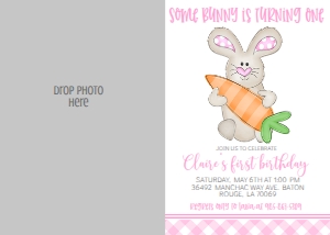 Birthday Easter Bunny Pink w Carrot Photo Invite: Birthday Easter Bunny Pink w Carrot