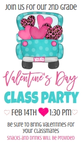 Valentines Day Class Party Truck Text Invite: Valentines Day Class Party Truck