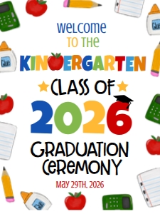Graduation Kindergarten Supply Border Welcome Sign 18x24 2026: Graduation Kindergarten Supply Border