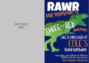 Birthday Dinosaur Three Rex Photo Invite: Birthday Dinosaur Three Rex
