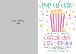 Birthday Popcorn Party BPP1 Photo Invite: Birthday Popcorn Party BPP1