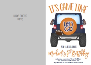 Birthday Football Jeep Navy Orange Photo Invite: Birthday Football Jeep Navy Orange