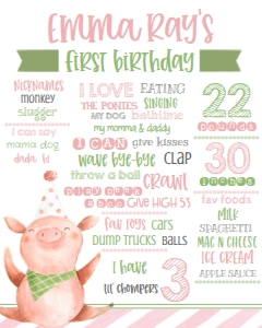Birthday Piggy Pink 7x5 Milestone Board: Birthday Piggy Pink 7x5