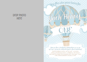 Birthday Hot Air Balloon Blue Photo Invite: Birthday Hot Air Balloon Blue