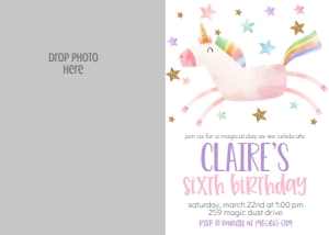 Birthday Flying Unicorn Pink Photo Invite: Birthday Flying Unicorn Pink