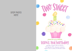 Birthday Two Sweet Cupcake Photo Invite: Birthday Two Sweet Cupcake