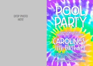 Birthday Tie Dye Pool Party Photo Invite: Birthday Tie Dye Pool Party
