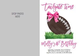 Birthday Football Pink Bow Photo Invite: Birthday Football Pink Bow