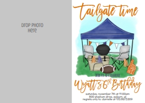 Birthday Football Tailgate Blue Orange Photo Invite: Birthday Football Tailgate Blue Orange