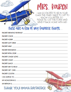 School Teacher Appreciation Airplane Favorite Things: School Teacher Appreciation Week Airplane