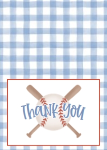 Birthday Baseball Blue Gingham Thank You: Baby Shower Baseball Blue Gingham