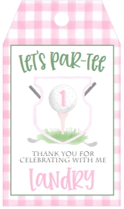 Birthday Golf Pink Gingham Favor Tag: Birthday Golf Pink Gingham