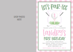 Birthday Golf Pink Gingham Photo Invite: Birthday Golf Pink Gingham