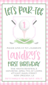Birthday Golf Pink Gingham Smartphone Invite: Birthday Golf Pink Gingham