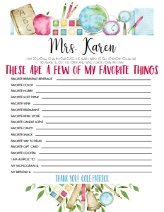 School Teacher Favorite Things Supplies 2: School Teacher Appreciation Week Supplies 2