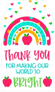 School Teacher Appreciation Week Apple Rainbow Favor Tag: School Teacher Appreciation Week Apple Rainbow