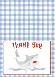 Birthday Shark Blue Gingham Thank You: Birthday Shark Blue Gingham