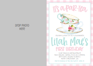 Birthday Tea Party Pink Gingham Photo Invite: Birthday Tea Party Pink Gingham