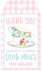 Birthday Tea Party Pink Gingham Favor Tag: Birthday Tea Party Pink Gingham