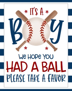 Baby Shower Baseball Bat X Favor Sign 8x10: Baby Shower Baseball Bat X