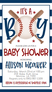 Baby Shower Baseball Bat X Text Invite: Baby Shower Baseball Bat X