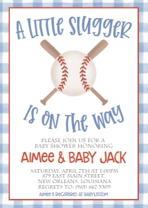 Baby Shower Baseball Blue Gingham: Baby Shower Baseball Blue Gingham