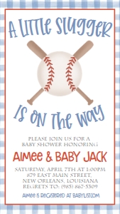 Baby Shower Baseball Blue Gingham Smartphone Invite: Baby Shower Baseball Blue Gingham
