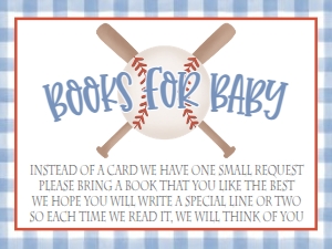 Baby Shower Baseball Blue Gingham Book Card: Baby Shower Baseball Blue Gingham