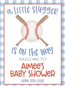Baby Shower Baseball Blue Gingham Welcome Sign 18x24: Baby Shower Baseball Blue Gingham
