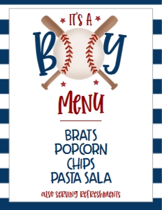 Baby Shower Baseball Bat X Menu Sign 8.5x11: Baby Shower Baseball Bat X