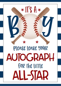 Baby Shower Baseball Bat X Autograph Sign 5x7: Baby Shower Baseball Bat X