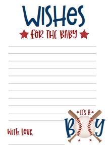 Baby Shower Baseball Bat X Wishes for Baby 5x7: Baby Shower Baseball Bat X