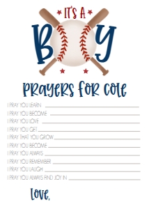 Baby Shower Baseball Bat X Prayers Card: Baby Shower Baseball Bat X